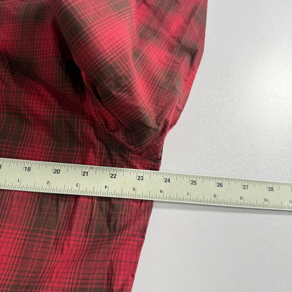 Banana Republic Shirt Mens Large Red Pearl Snap Western Plaid Slim Fit Cowboy